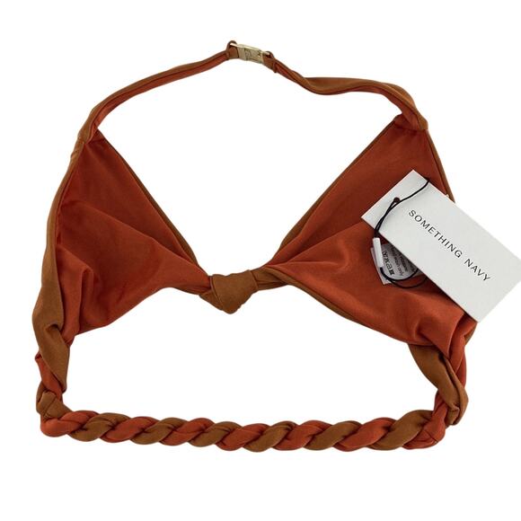 Something Navy Women's Orange Rust Twist Two Toned Bikini Top Size XS - Picture 3 of 8